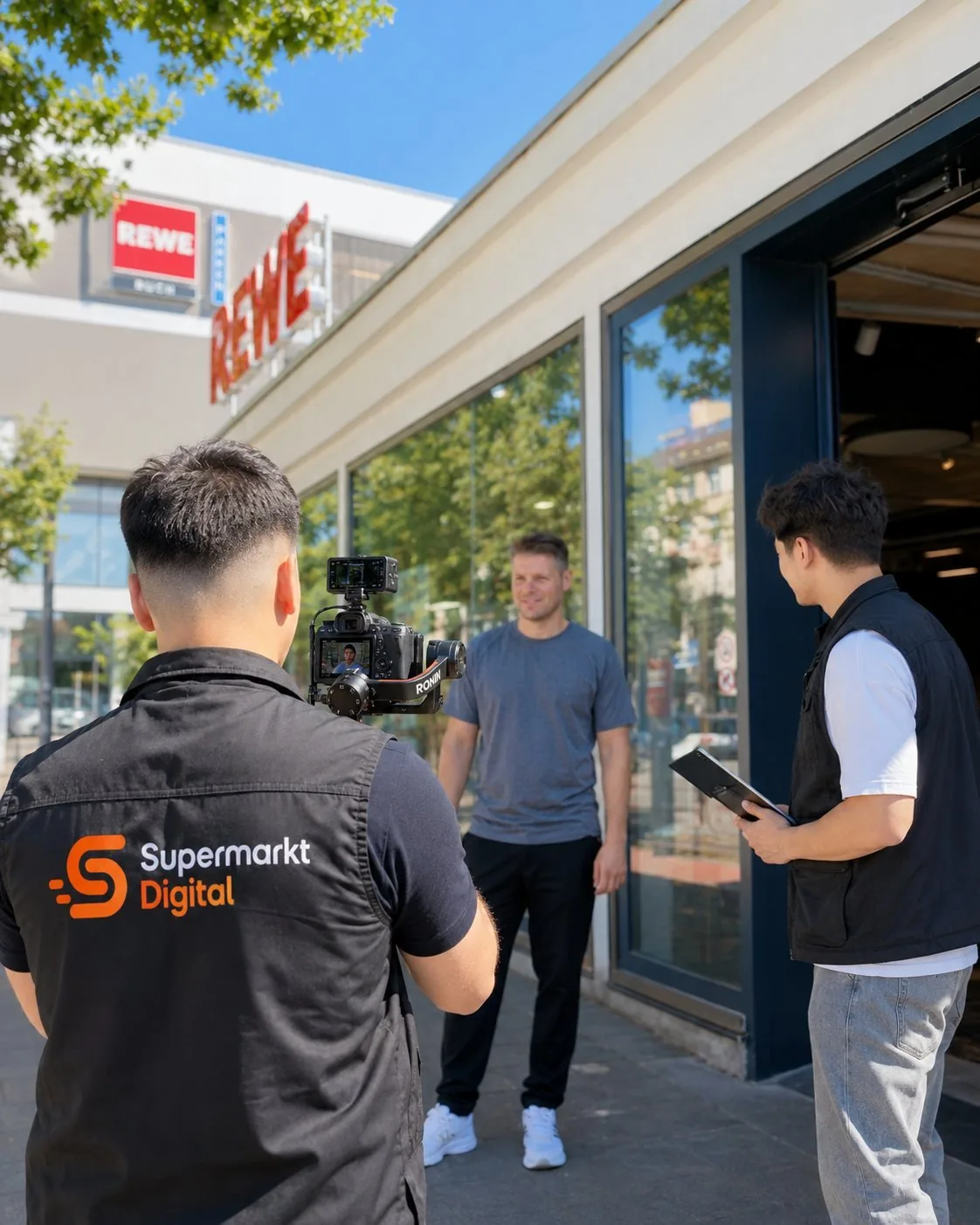 Interview-Dreh vor dem Markt